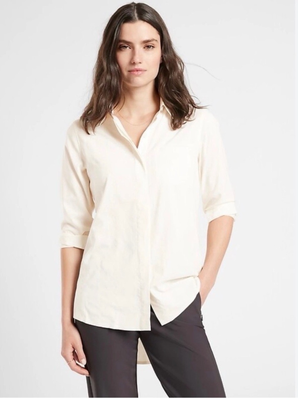 Athleta Urbanite Textured Top Cream Herringbone Button Down Shirt XS